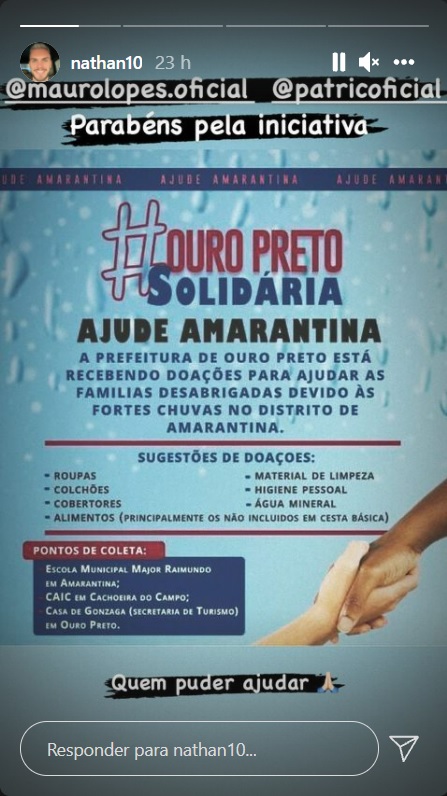 Patric, jogador do América, vai até distrito de Ouro Preto e doa 100 cestas básicas para atingidos pela chuva