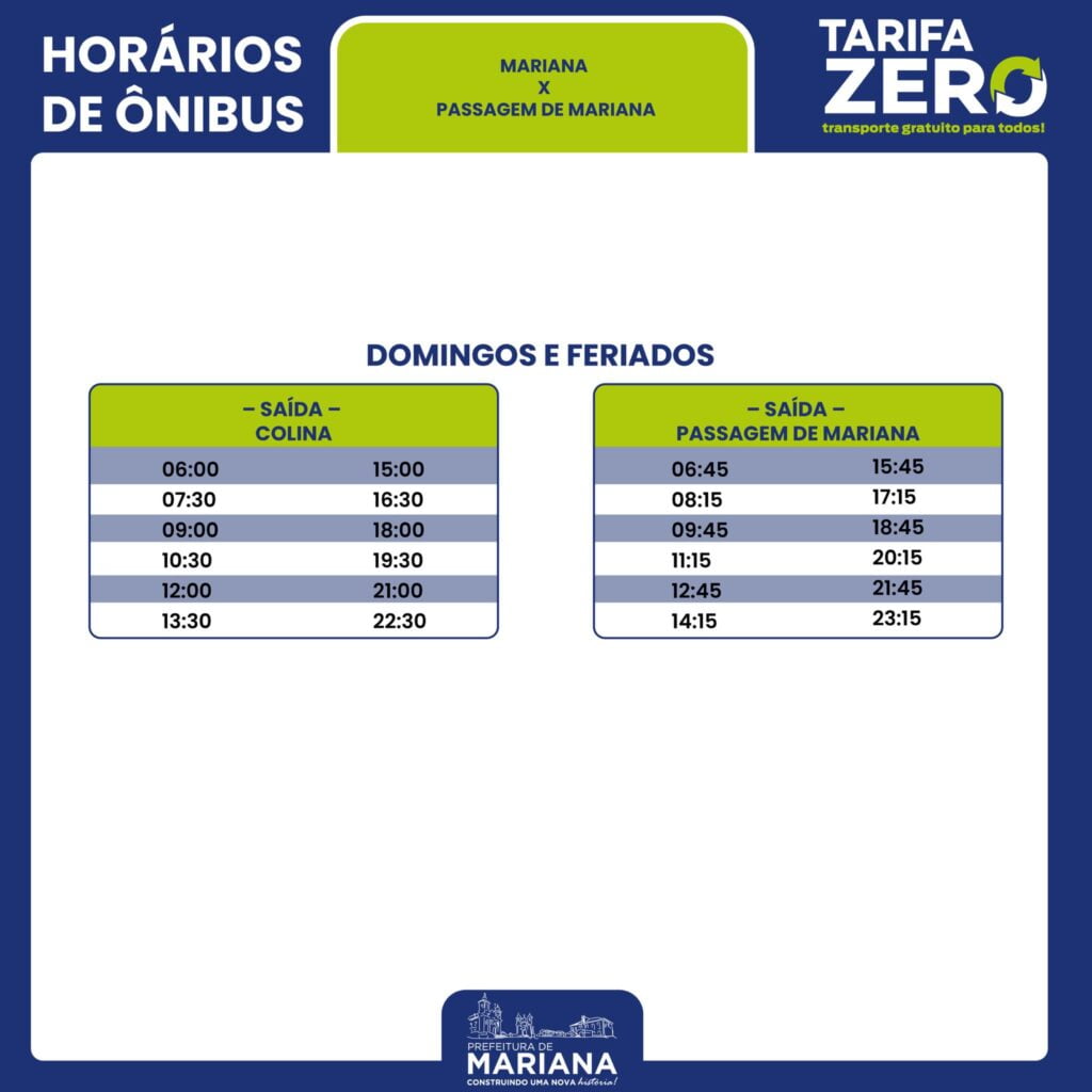 Tarifa Zero: veja os novos horários de ônibus em Mariana