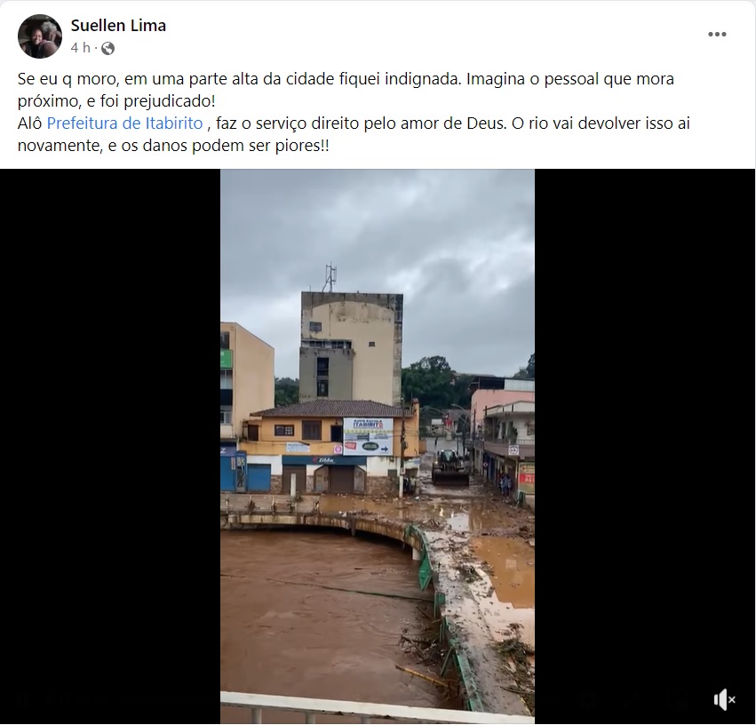 Máquina devolve para o rio materiais expedidos nas enchentes e população se revolta, em Itabirito