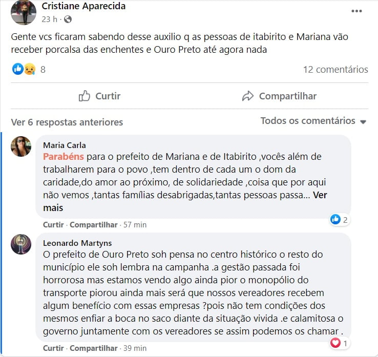 Famílias atingidas pelas chuvas seguem sem auxílio em Ouro Preto