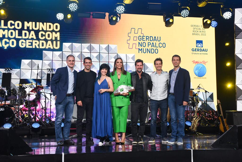 Em evento na cidade do Rio de Janeiro, a cantora Ivete Sangalo, executivos da maior empresa brasileira produtora de aço e do Rock in Rio detalharam as novidades do novo Palco Mundo, que terá sua cenografia de aço Gerdau