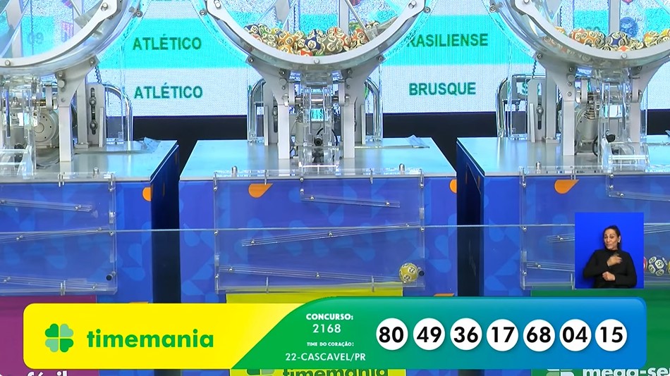 Números do sorteio da Timemania 2168