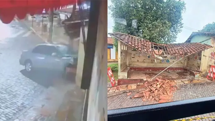Câmeras da Guarda levantam suspeita sobre quem dirigia carro que destruiu ponto de ônibus em Mariana
