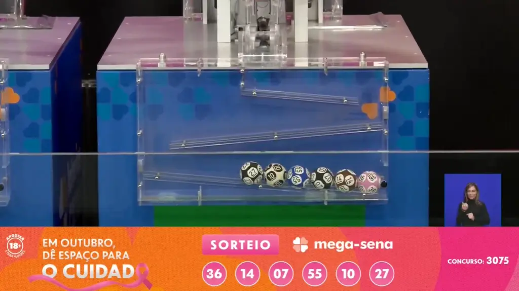 Números sorteados na Mega-sena 3075